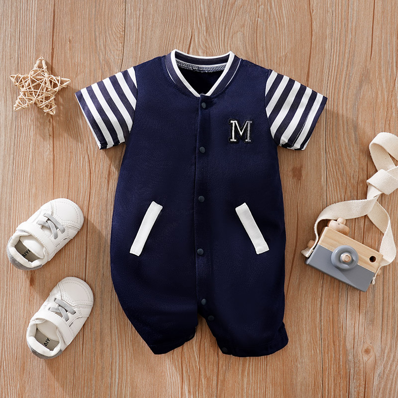 Baby Nursery Embroidery - 0-18 ชุดจั๊มสูทเด็กลําลองเย็บปักถักร้อยสําหรับเด็กชายและเด็กหญิงที่สะดวกสบายและอ่อนนุ่มฤดูร้อนแขนสั้นเสื้อผ้าทารกแรกเกิด