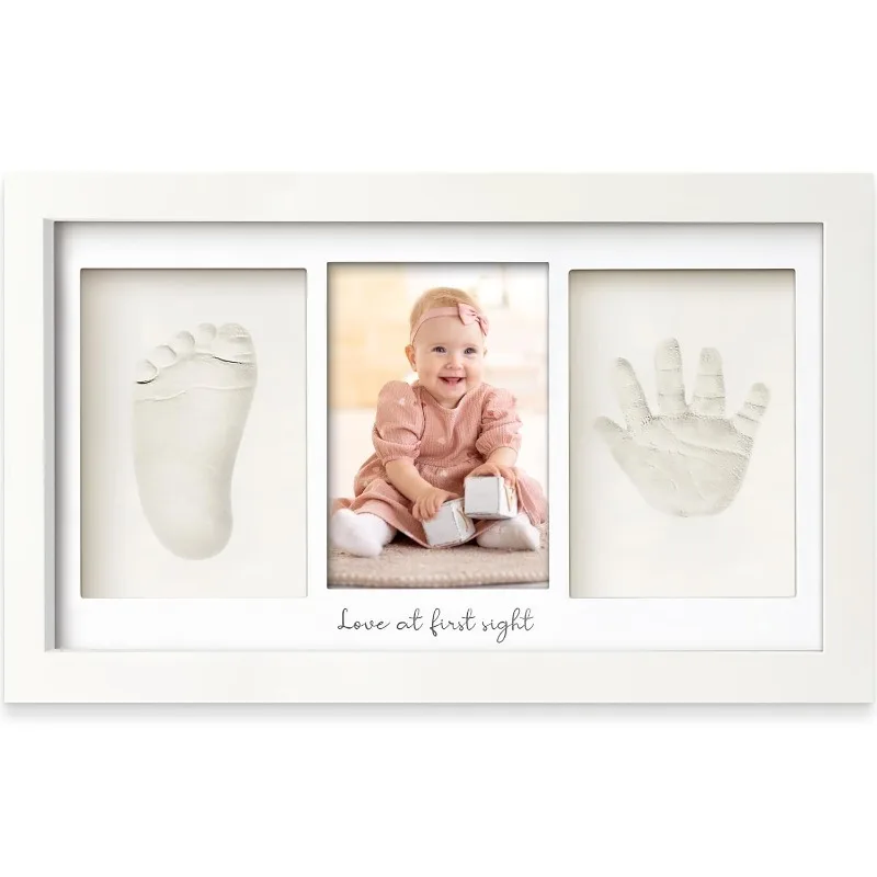 Baby Nursery Picture Frames - ชุดปั้นดินเหนียวสำหรับทำรอยมือรอยเท้าทารกแรกเกิด พร้อมกรอบรูปและกล่องโชว์ ของที่ระลึกสำหรับเด็กอ่อน ของขวัญสำหรับคุณแม่มือใหม่ ของขวัญสำหรับงานเลี้ยงฉลองทารก
