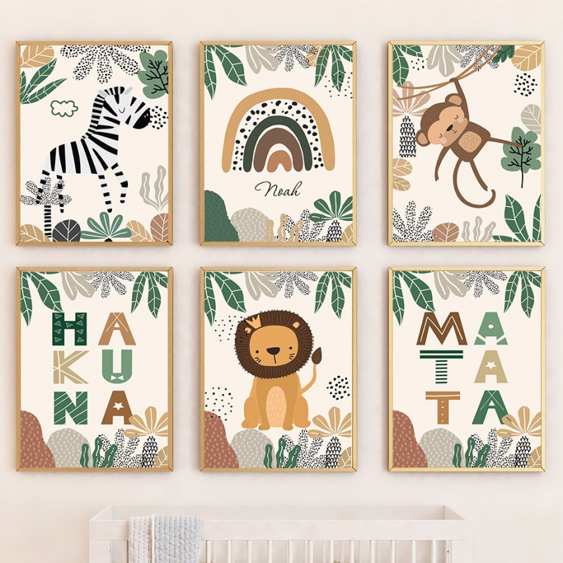 Baby Nursery Picture Frames - (ไม่มีกรอบ) ภาพวาดบนผ้าใบลายสัตว์ ลิง ม้าลาย ลิงสายรุ้ง สำหรับตกแต่งผนังห้องเด็ก