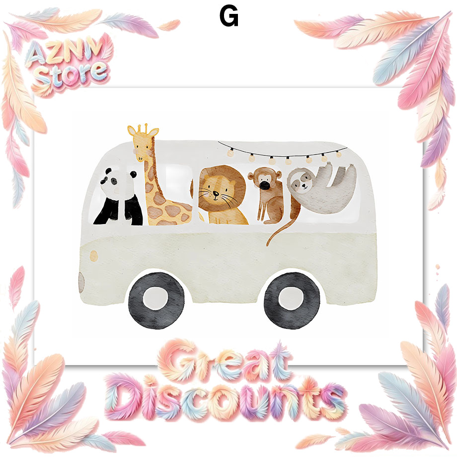 Baby Nursery Animal Prints - โปสเตอร์และภาพพิมพ์ลายสัตว์โบโฮ ช้าง กระต่าย หมี กวาง ผึ้ง