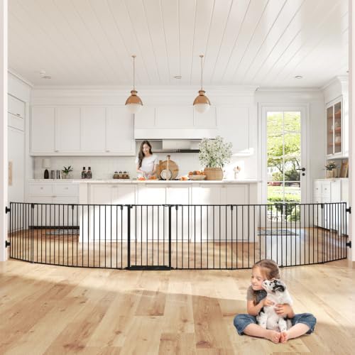 Baby Gate Extra Wide - ประตูรั้วกั้นเด็กแบบกว้างพิเศษ 190 นิ้ว, รั้วกั้นเด็กปรับระดับได้, รั้วกั้นสุนัขแบบยาวสำหรับใช้ภายในบ้าน บริเวณบันได