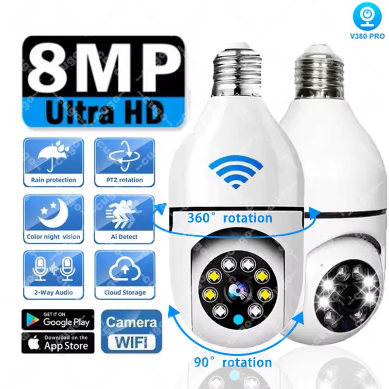 Baby Monitor Split Screen - กล้องวงจรปิดหลอดไฟ 8MP E27 แบบ Wifi IP