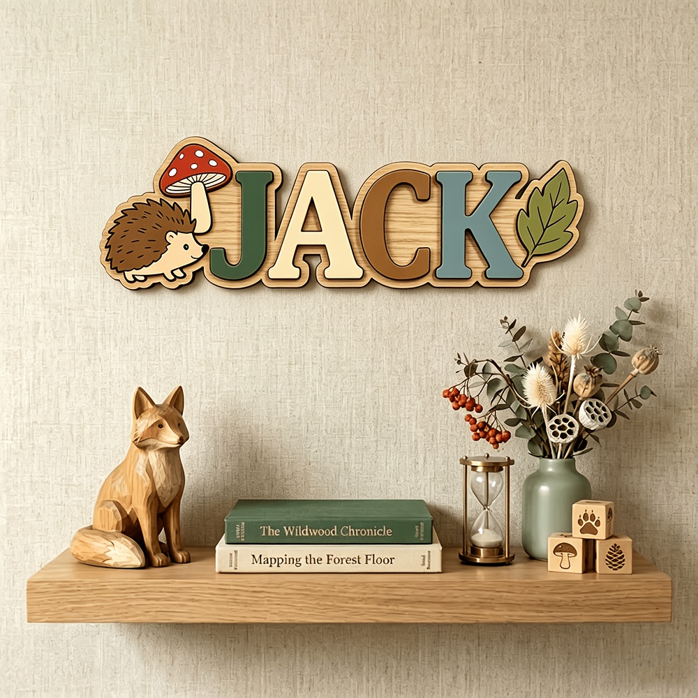 Baby Nursery Forest Theme - ป้ายชื่อไม้รูปเม่นป่าแบบกำหนดเอง, ของตกแต่งห้องเด็กแบบส่วนตัว, ป้ายธีมป่า, ของขวัญสำหรับลูกน้อยที่คุณรัก