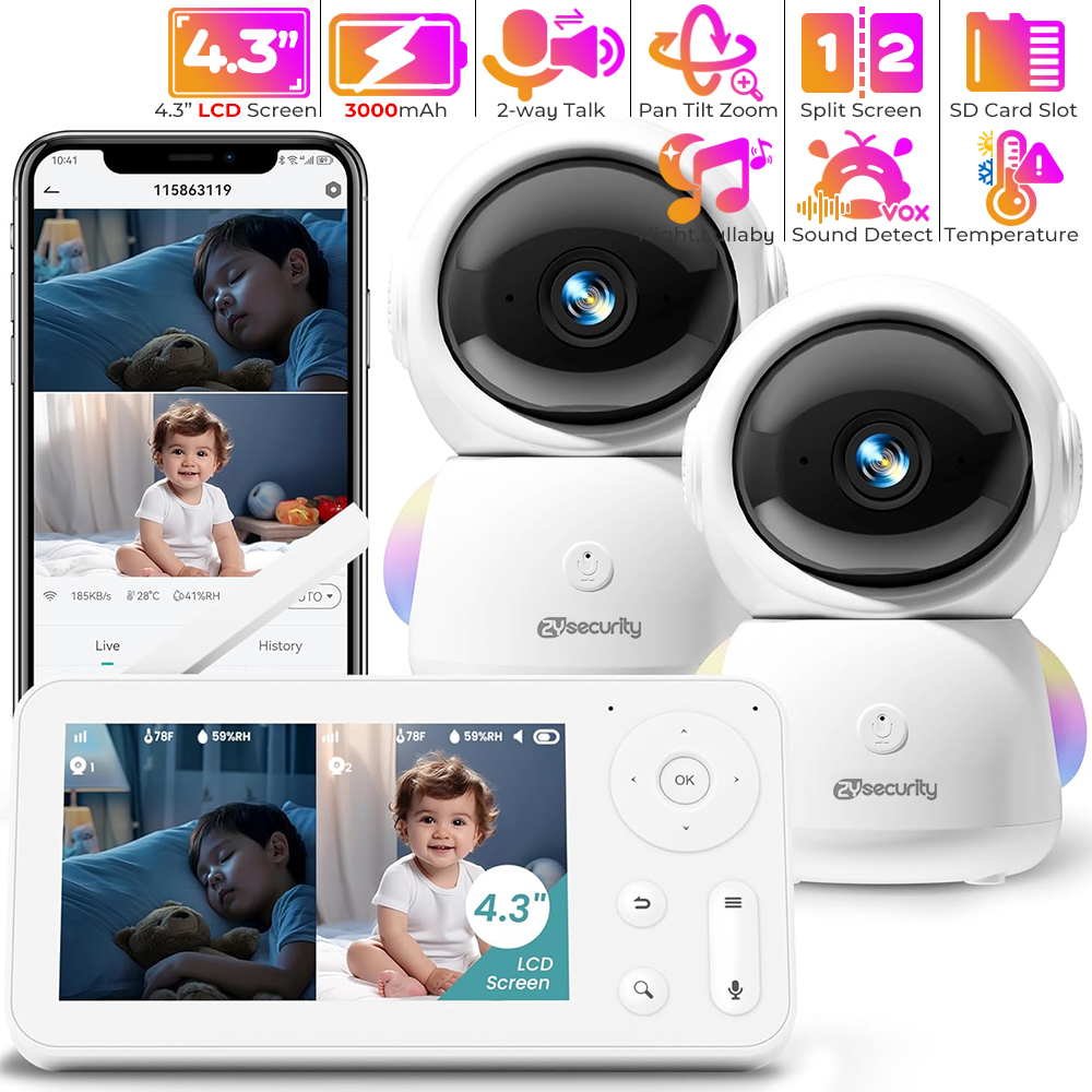 Wearable Baby Monitor - 2K Baby Monitor พร้อม 2 กล้องและเสียง