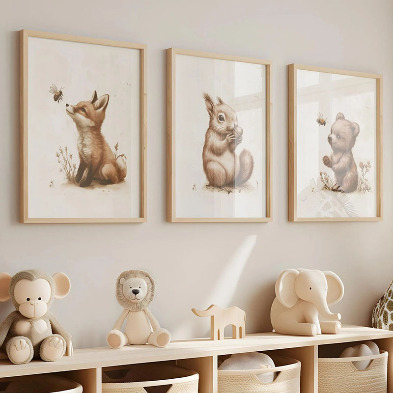 Baby Nursery Animal Prints - หมี กระต่าย สุนัขจิ้งจอก กวางกระต่าย หนู โปสเตอร์สัตว์