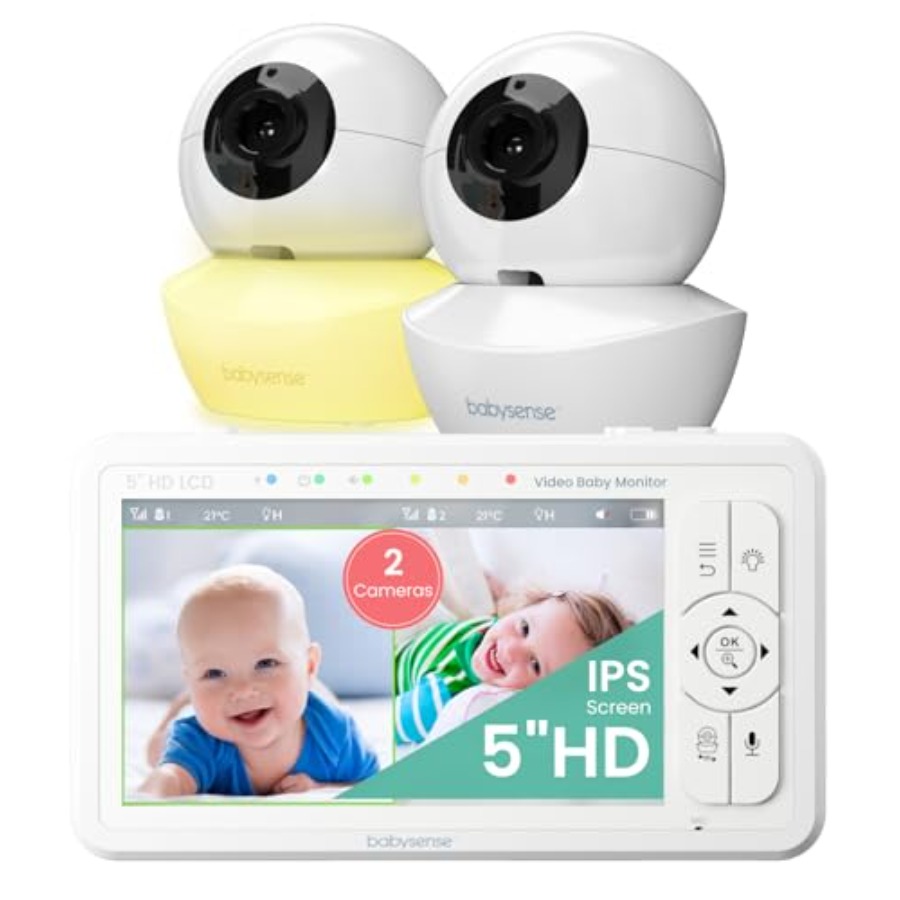 Baby Monitor Split Screen - จอภาพสำหรับเด็กสำหรับใช้ในสถานรับเลี้ยงเด็ก, อุปกรณ์แบ่งหน้าจอพลาสติก HD สีดำพร้อมไฟกลางคืน, ระยะ 1000