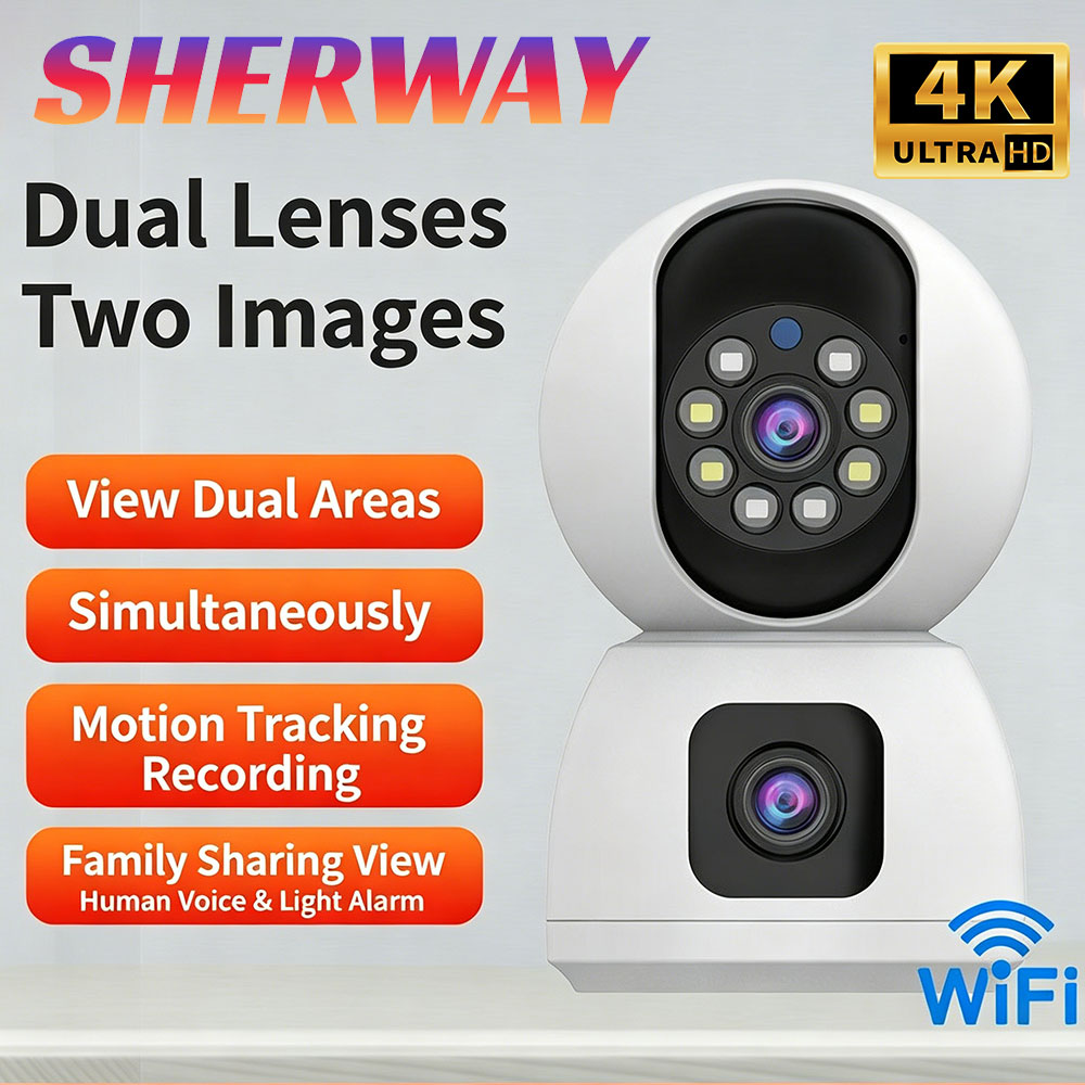 Baby Monitor Split Screen - กล้องไอพี ไวไฟ 8MP เลนส์คู่ กล้องวงจรปิดสำหรับเด็ก มองเห็นในเวลากลางคืนแบบสี