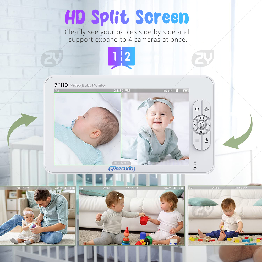 7.0 นิ้ว Video Baby Monitor HD - Baby Monitor Split Screen บทวิจารณ์และราคา