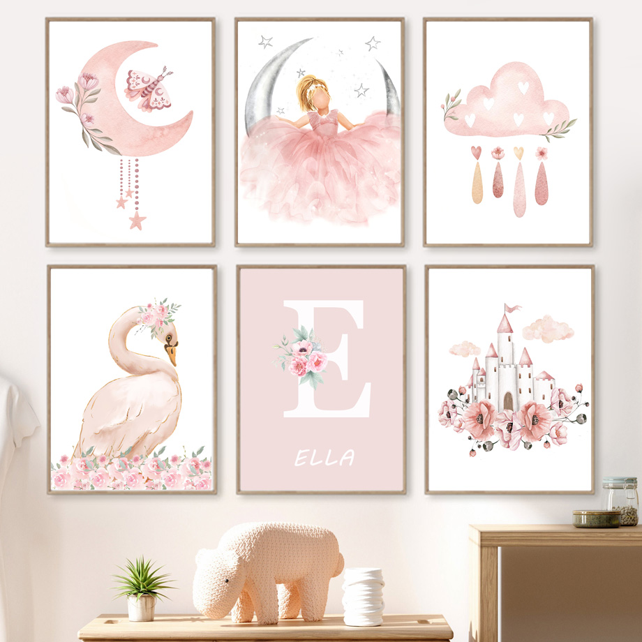 Pink Angel Girl Sun Moon Cloud - Baby Nursery Animal Prints บทวิจารณ์และราคา