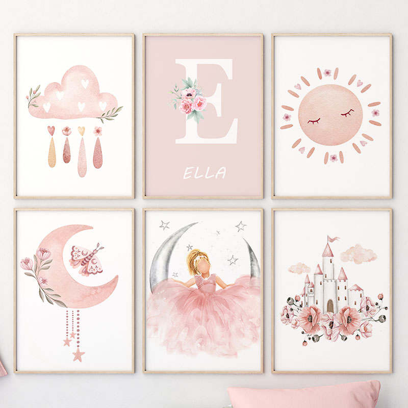 Pink Angel Girl Sun Moon Cloud - Baby Nursery Animal Prints บทวิจารณ์และราคา
