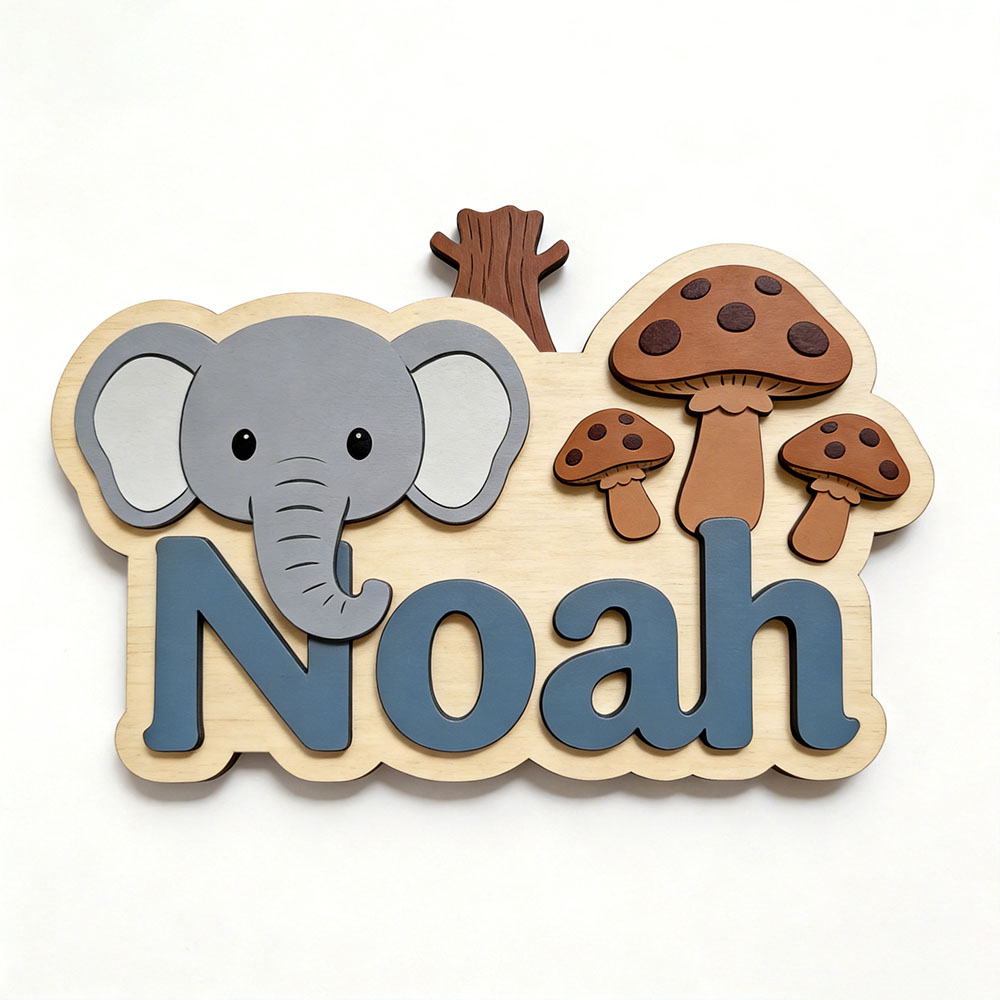 ป้ายชื่อไม้รูปช้างและเห็ดแบบปร - Baby Nursery Forest Theme บทวิจารณ์และราคา