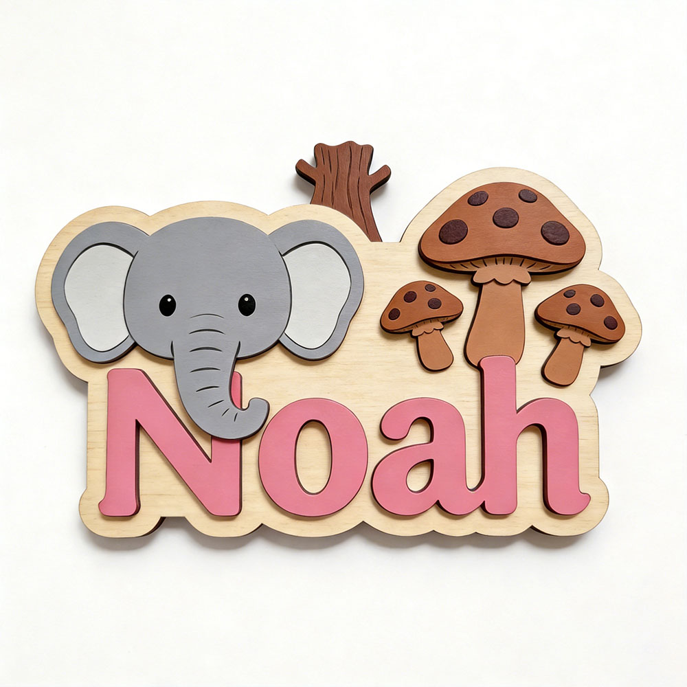 ป้ายชื่อไม้รูปช้างและเห็ดแบบปร - Baby Nursery Forest Theme บทวิจารณ์และราคา