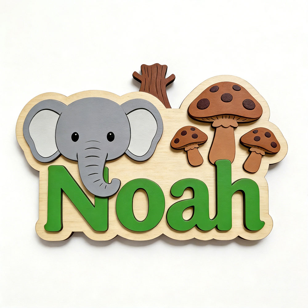 ป้ายชื่อไม้รูปช้างและเห็ดแบบปร - Baby Nursery Forest Theme บทวิจารณ์และราคา