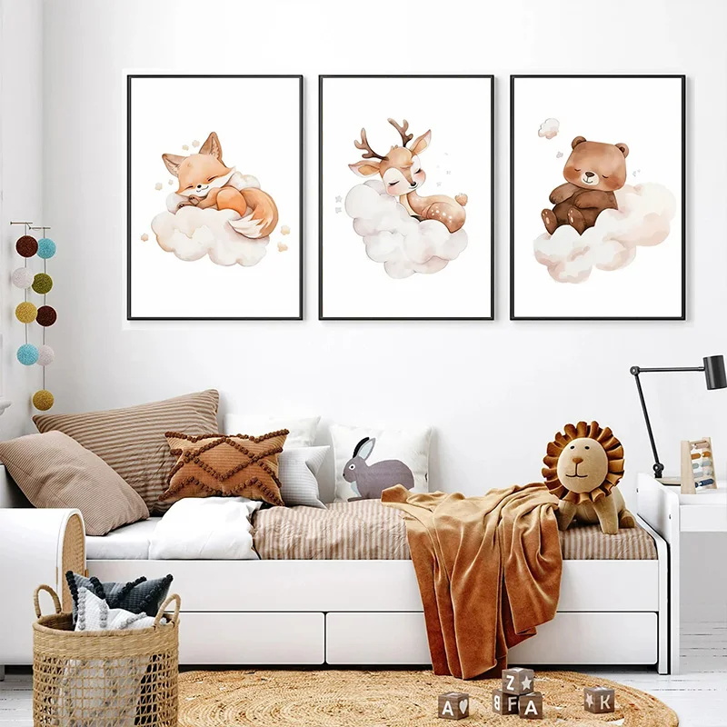 ภาพพิมพ์บนผ้าใบลายการ์ตูนสัตว์ - Baby Nursery Picture Frames บทวิจารณ์และราคา