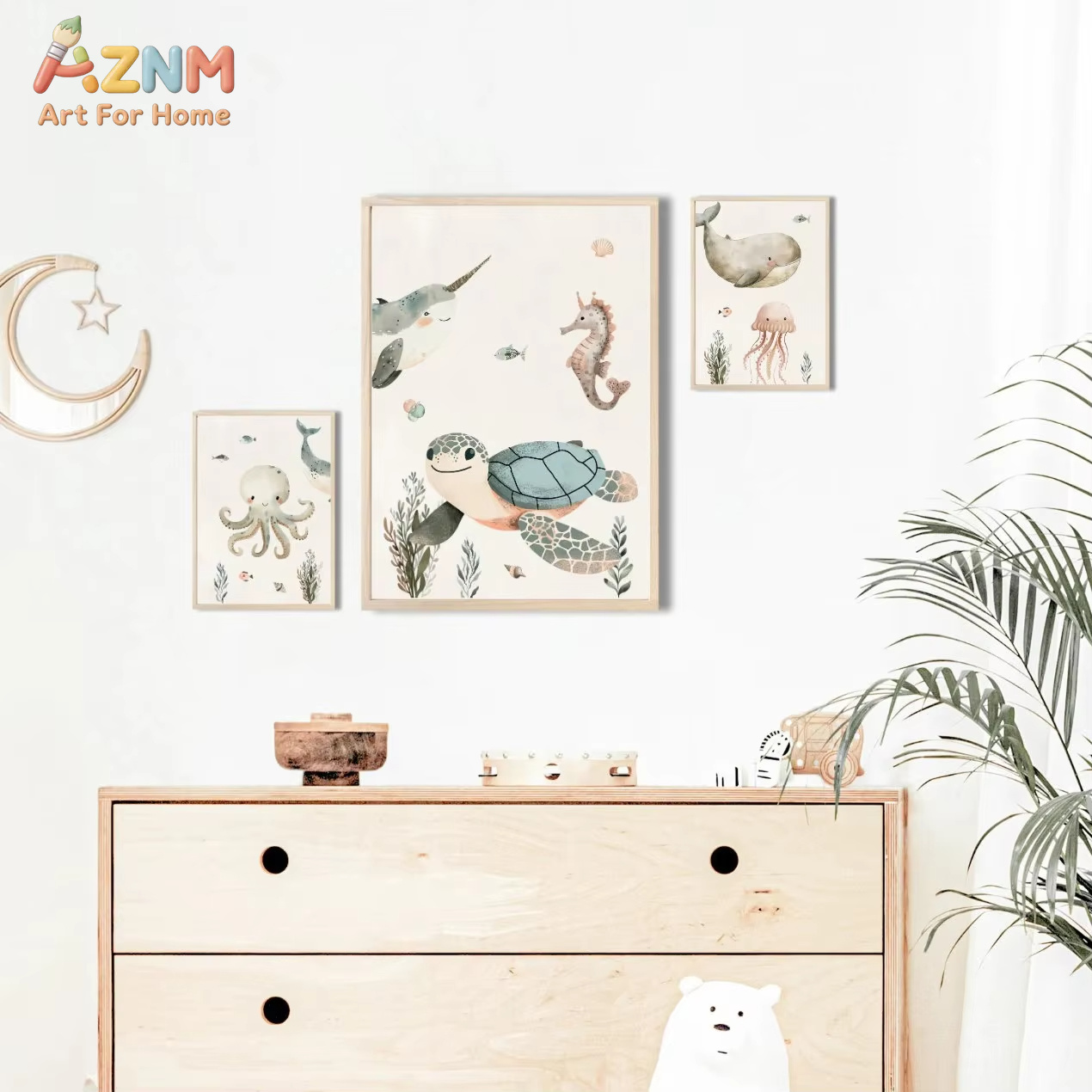 AZNM สีน้ำน่ารักสัตว์ทะเลศิลปะ - Baby Nursery Animal Prints บทวิจารณ์และราคา