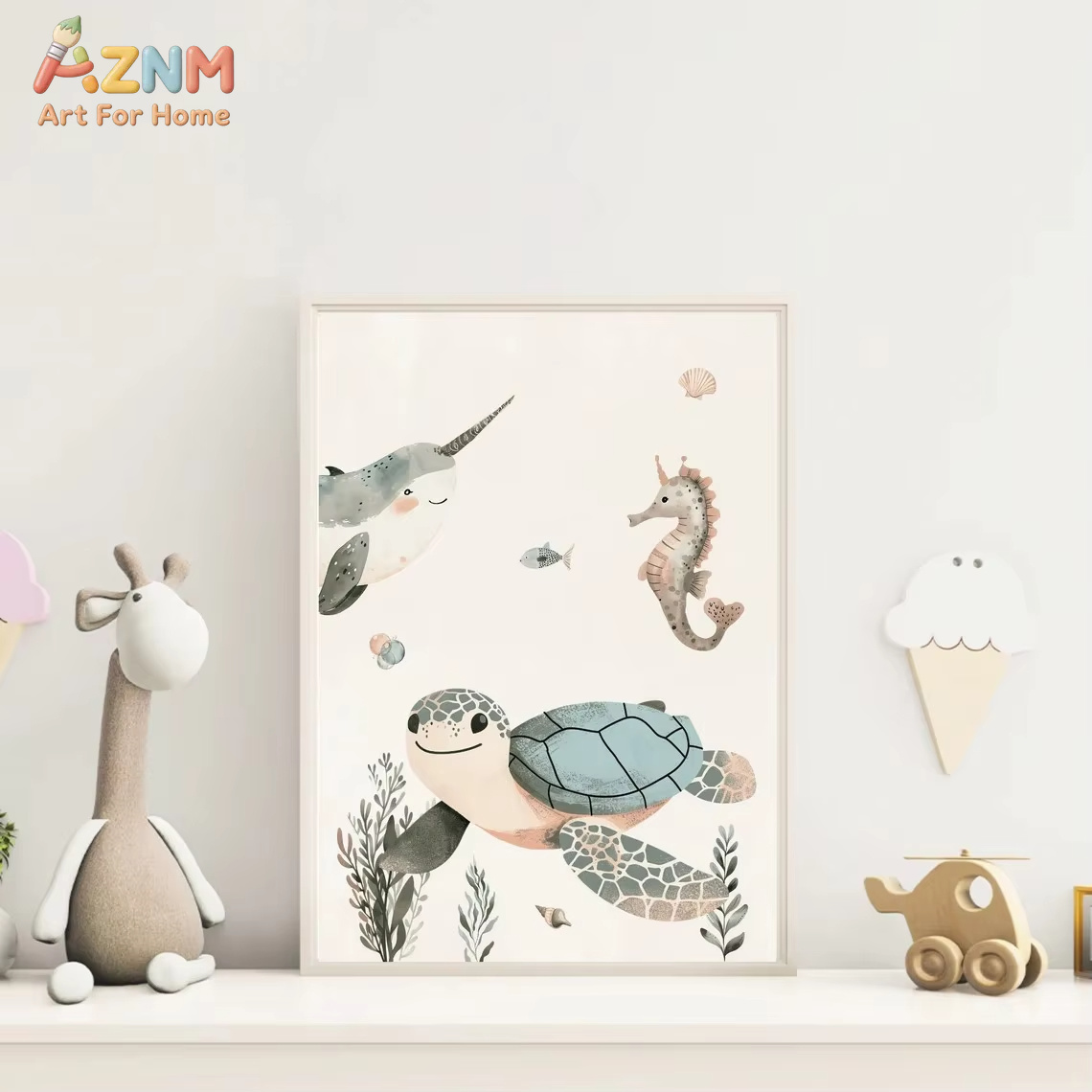 AZNM สีน้ำน่ารักสัตว์ทะเลศิลปะ - Baby Nursery Animal Prints บทวิจารณ์และราคา