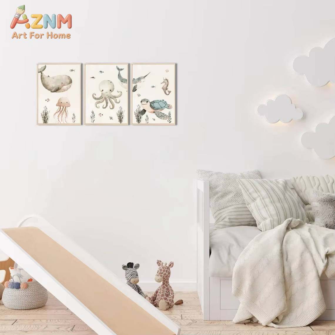 AZNM สีน้ำน่ารักสัตว์ทะเลศิลปะ - Baby Nursery Animal Prints บทวิจารณ์และราคา
