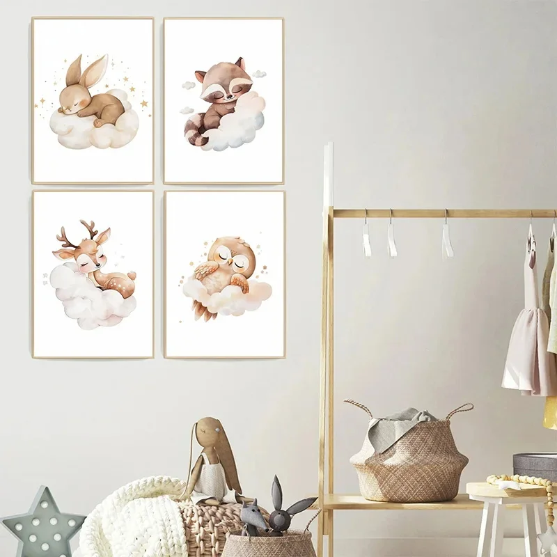 การ์ตูน Cloud สัตว์ภาพวาดผ้าใบ - Baby Nursery Picture Frames บทวิจารณ์และราคา