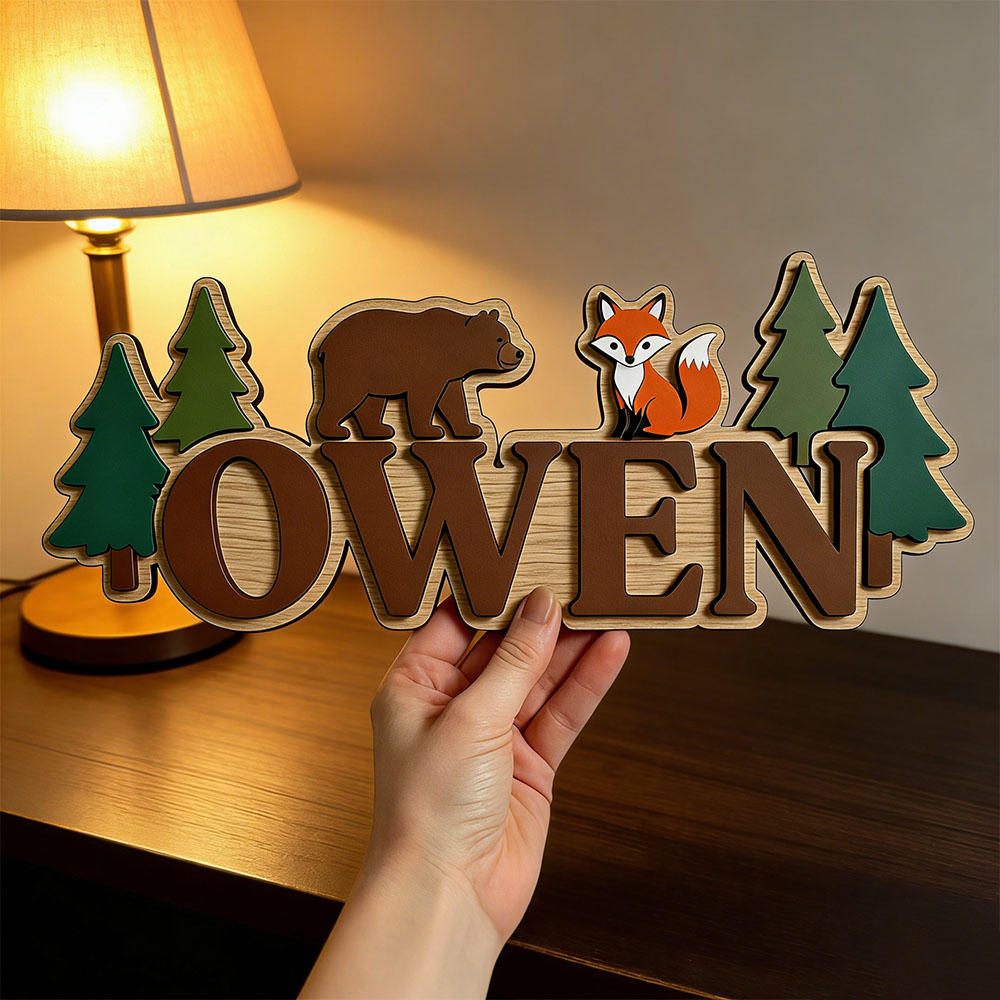 ป้ายชื่อประตูไม้ลายหมีและสุนัข - Baby Nursery Forest Theme บทวิจารณ์และราคา
