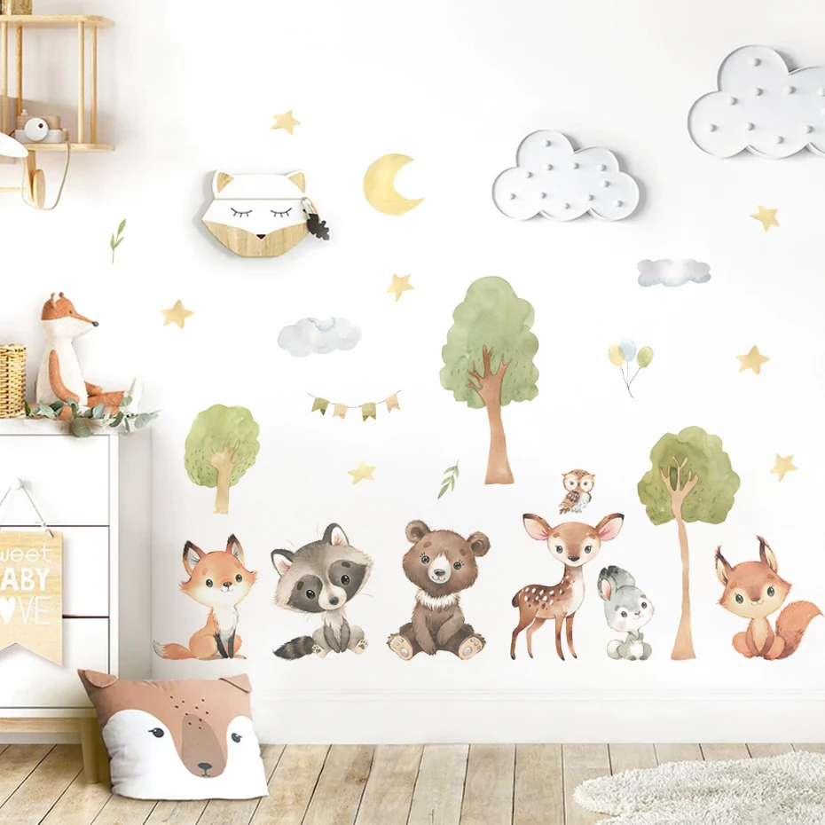 สัตว์ป่าธีมหมีกวางกระต่ายเด็กส - Baby Nursery Forest Theme บทวิจารณ์และราคา