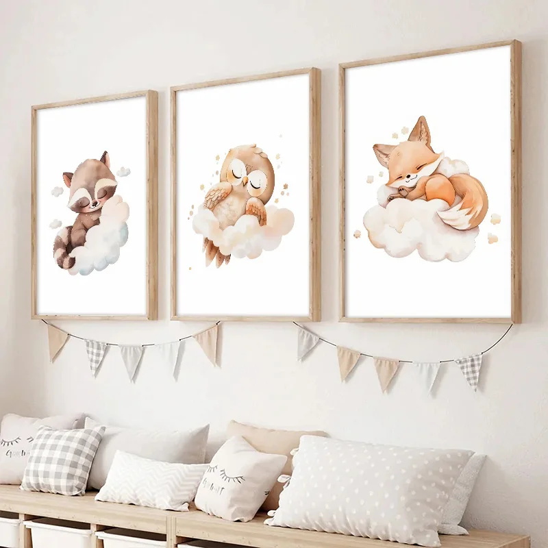ภาพวาดสัตว์บนผ้าใบลายการ์ตูน ร - Baby Nursery Picture Frames บทวิจารณ์และราคา