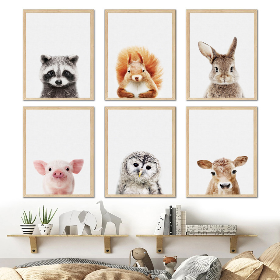 (ไม่มีกรอบ) กระรอก กระต่าย จิ้ - Baby Nursery Picture Frames บทวิจารณ์และราคา