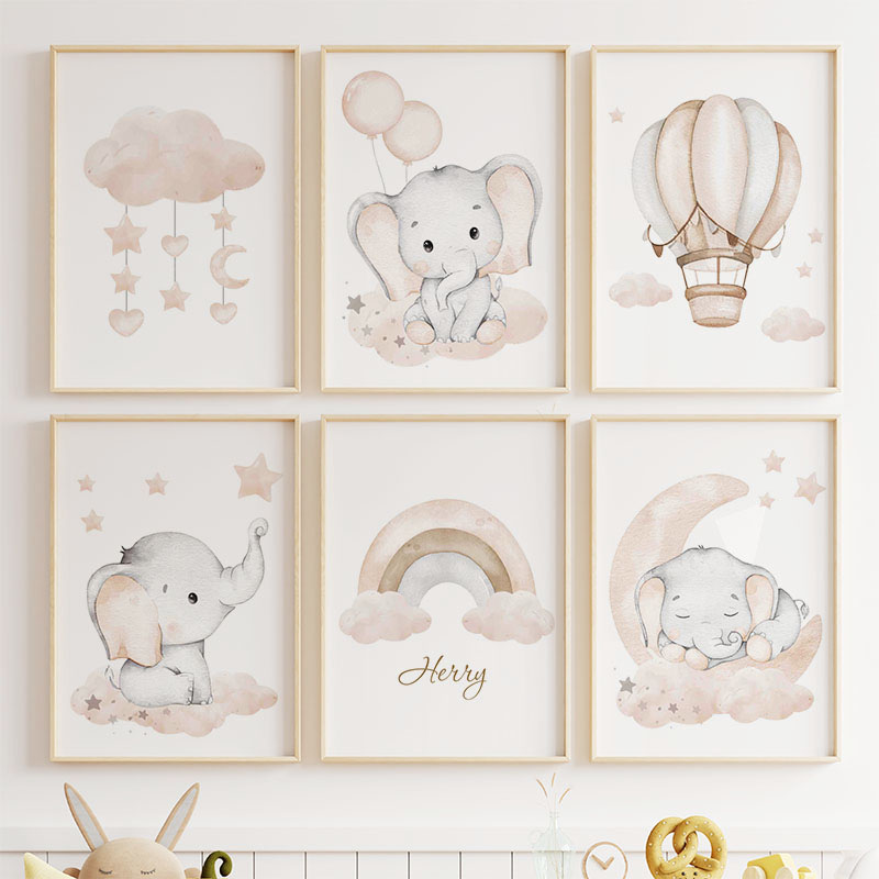 ช้างน่ารักร้อนบอลลูน Moon Rain - Baby Nursery Animal Prints บทวิจารณ์และราคา