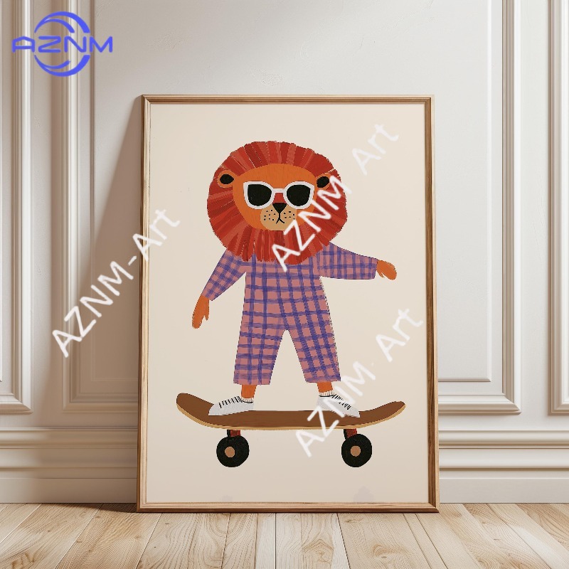 โปสเตอร์สัตว์ตลกเล่นสเก็ตบอร์ด - Baby Nursery Animal Prints บทวิจารณ์และราคา
