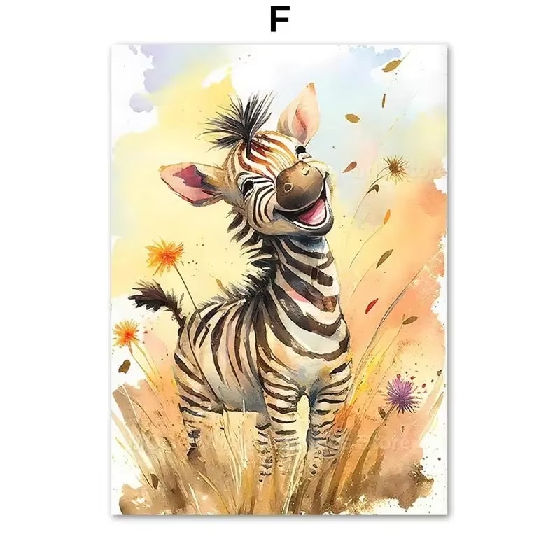 ภาพวาดสีน้ำ ลายสิงโต ยีราฟ เสื - Baby Nursery Animal Prints บทวิจารณ์และราคา