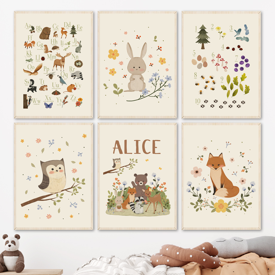 ภาพพิมพ์บนผ้าใบลายกระต่าย จิ้ง - Baby Nursery Animal Prints บทวิจารณ์และราคา